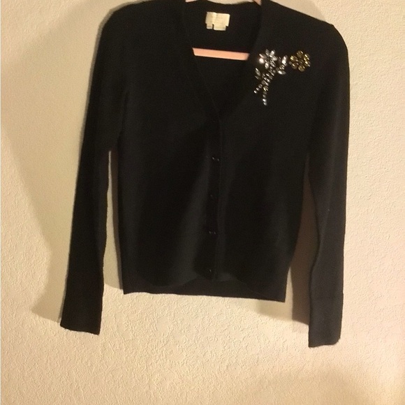 Kate Spade Wool Blend Black Rhinestone Broach Embellished Cardigan Sweater XXS - Picture 2 of 11